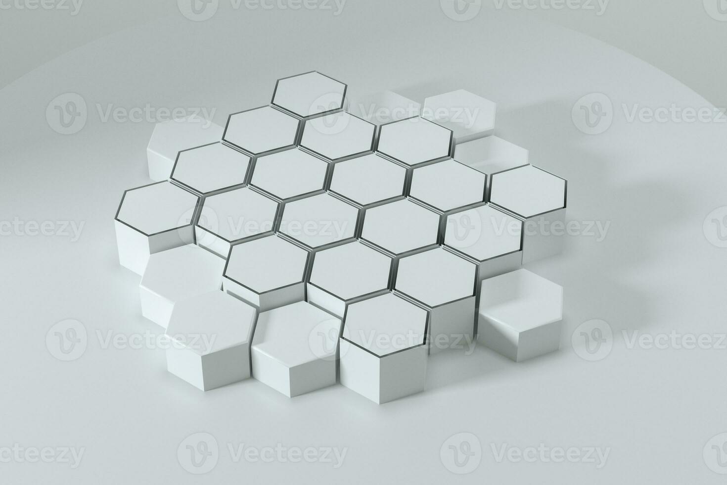 White hexagonal platforms connected together background, 3d rendering photo