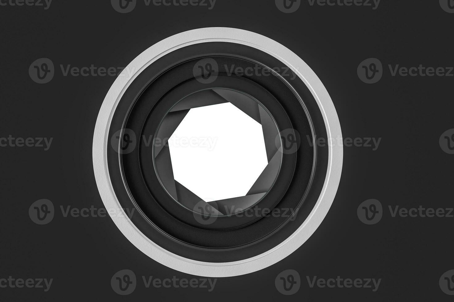 3d rendering, camera lens in a dark studio background photo