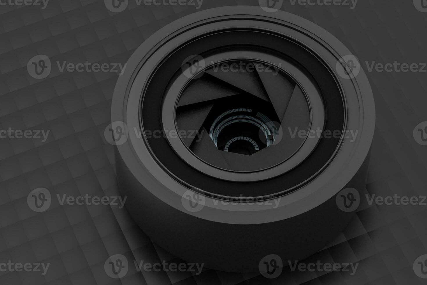 3d rendering, camera lens in a dark studio background photo