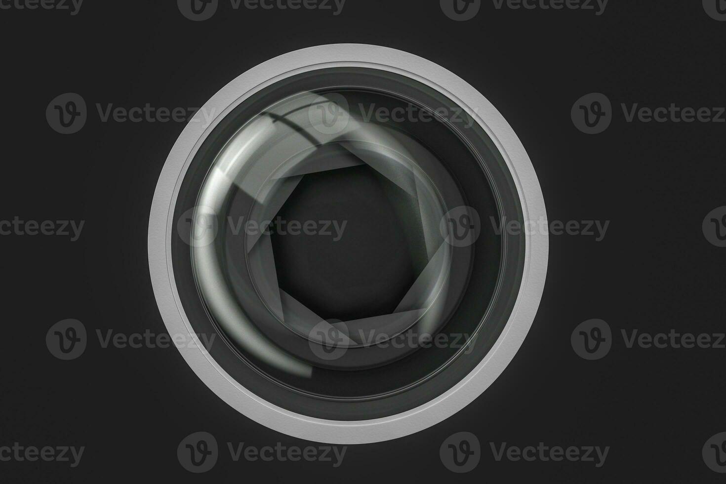 3d rendering, camera lens in a dark studio background photo