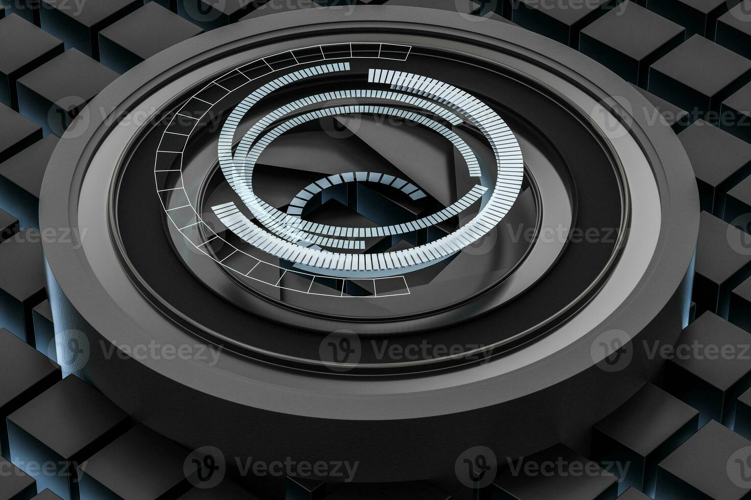 3d rendering, camera lens in a dark studio background photo