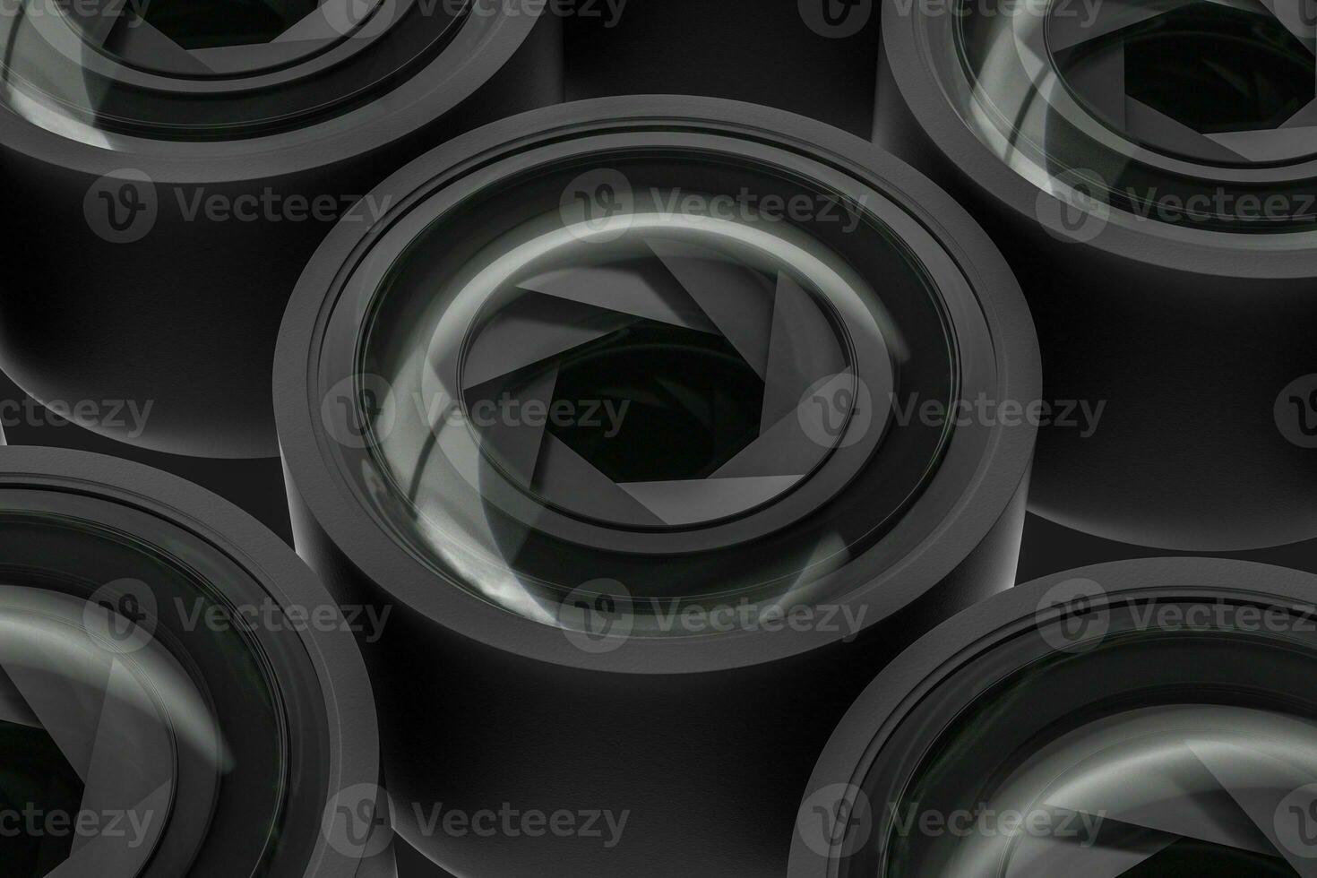 3d rendering, camera lens in a dark studio background photo