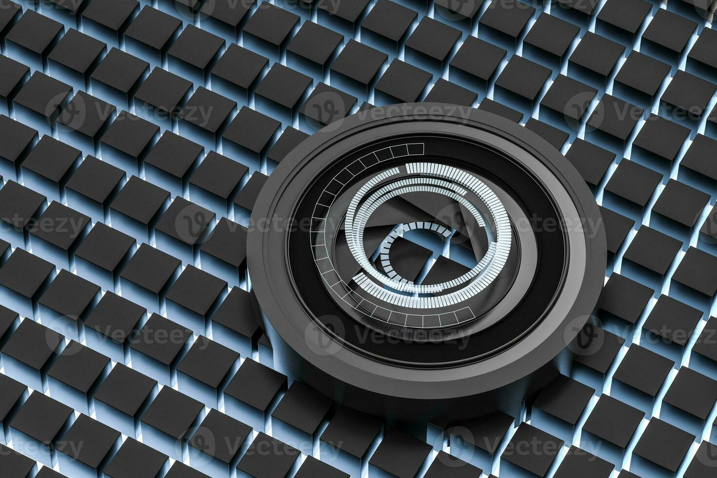 3d rendering, camera lens in a dark studio background photo