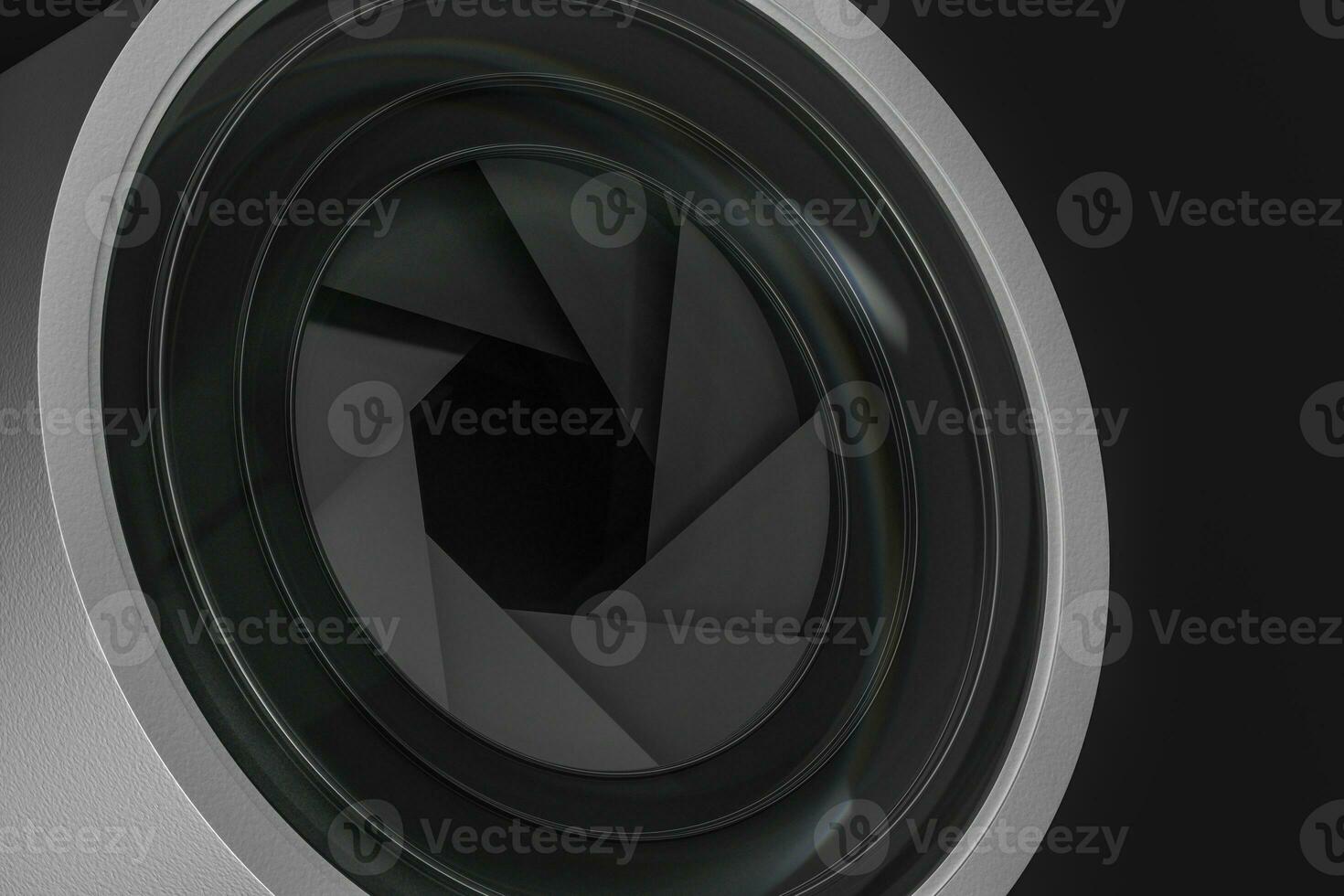 3d rendering, camera lens in a dark studio background photo