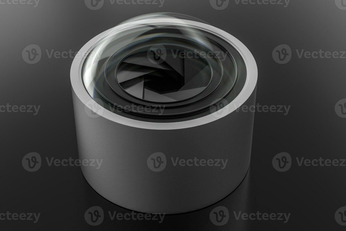 3d rendering, camera lens in a dark studio background photo