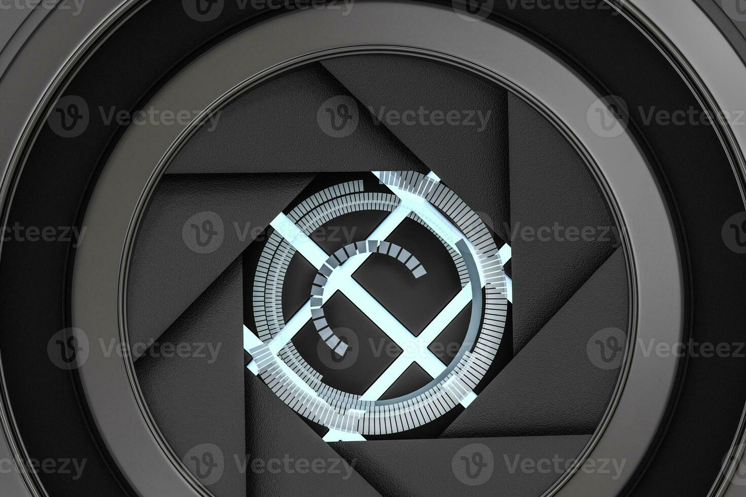 3d rendering, camera lens in a dark studio background photo