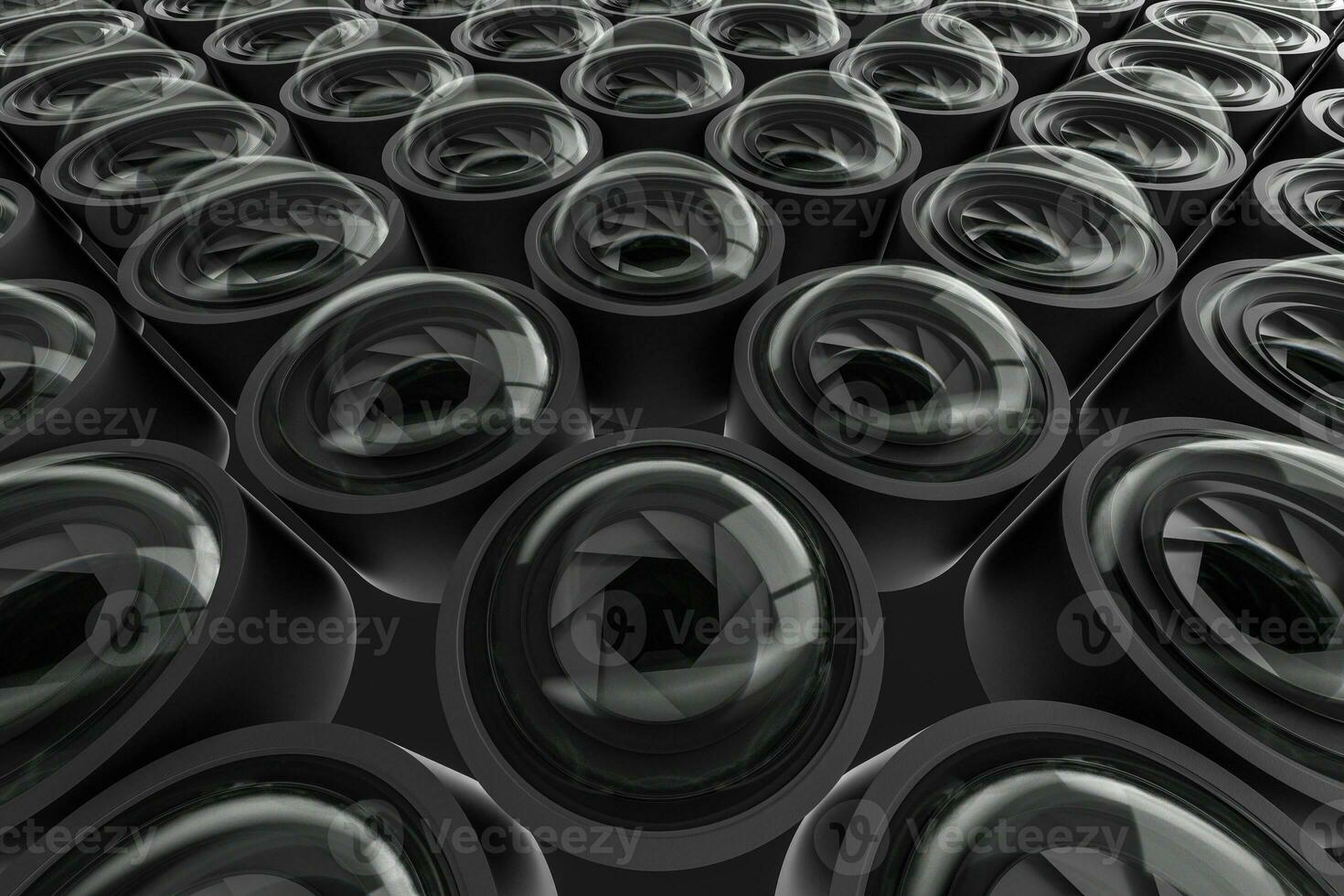 3d rendering, camera lens in a dark studio background photo