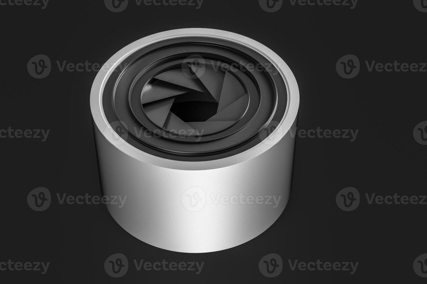 3d rendering, camera lens in a dark studio background photo