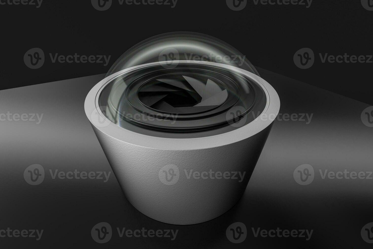 3d rendering, camera lens in a dark studio background photo