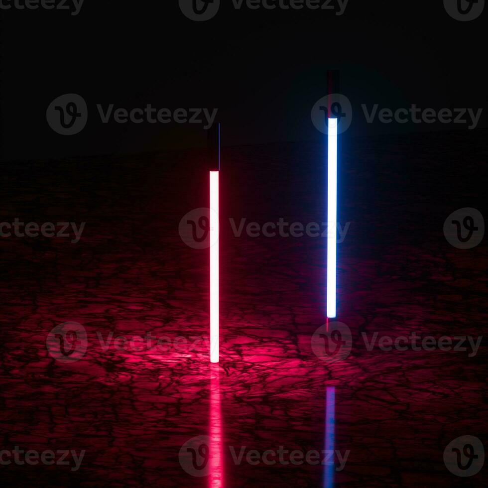 Glowing neon tubes and marble background, 3d rendering. photo