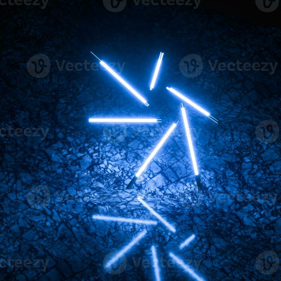 Glowing neon tubes and marble background, 3d rendering. photo