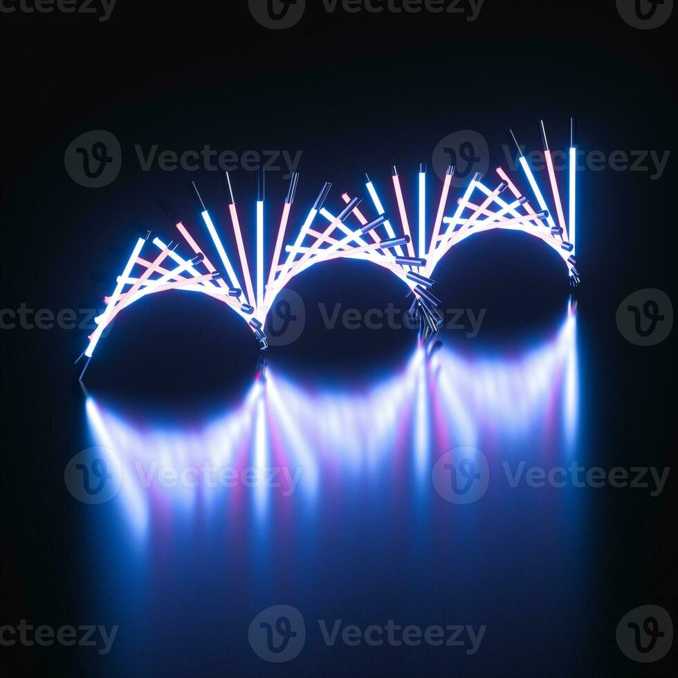 Glowing neon tubes and DNA shape, 3d rendering. photo