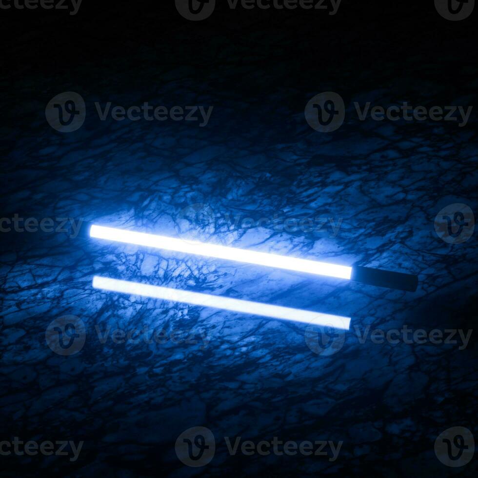 Glowing neon tubes and marble background, 3d rendering. photo