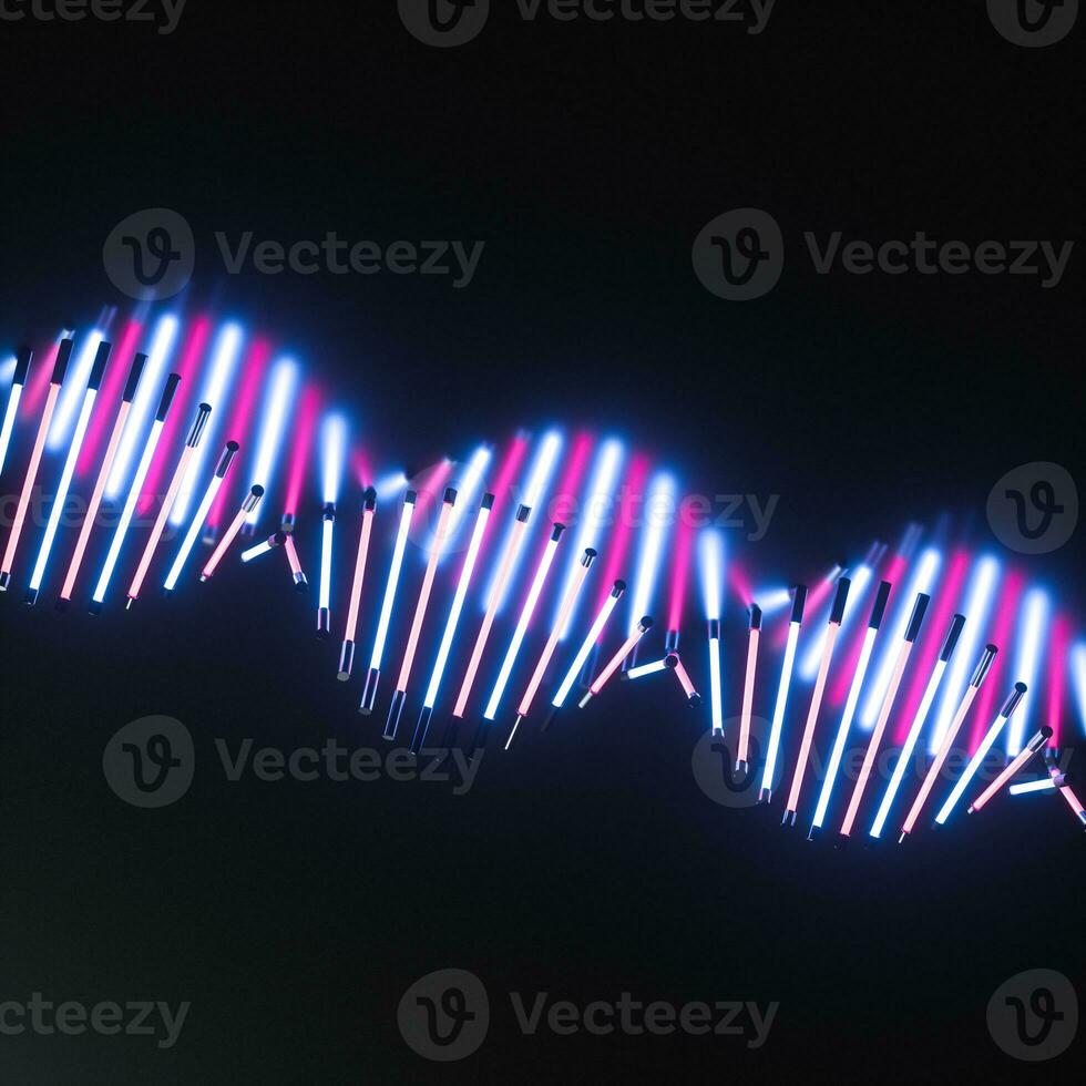 Glowing neon tubes and DNA shape, 3d rendering. photo