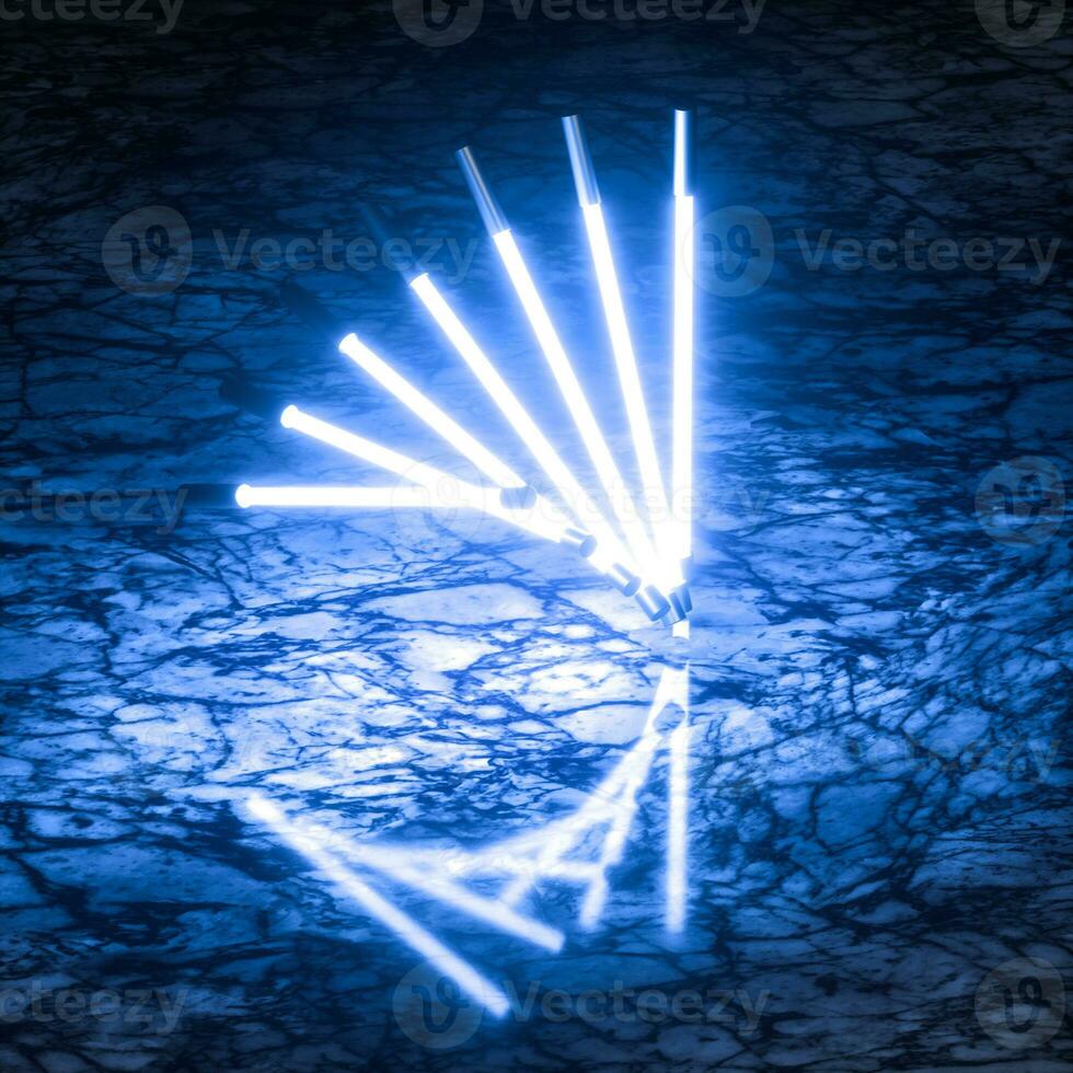 Glowing neon tubes and marble background, 3d rendering. photo