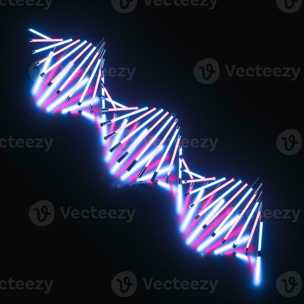 Glowing neon tubes and DNA shape, 3d rendering. photo