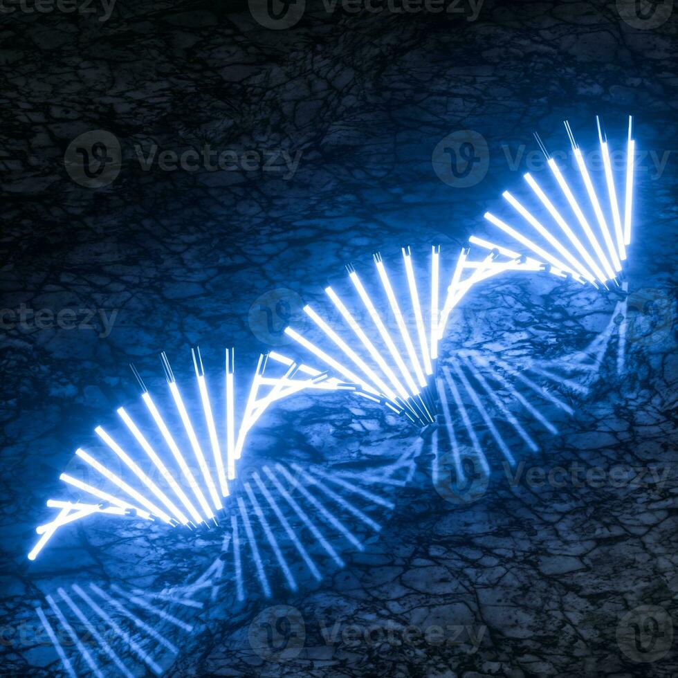 Glowing neon tubes and DNA shape, 3d rendering. photo