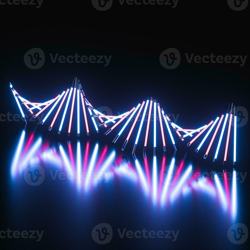 Glowing neon tubes and DNA shape, 3d rendering. photo