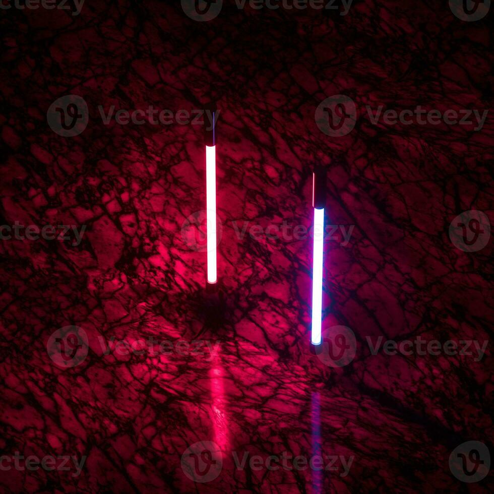 Glowing neon tubes and marble background, 3d rendering. photo