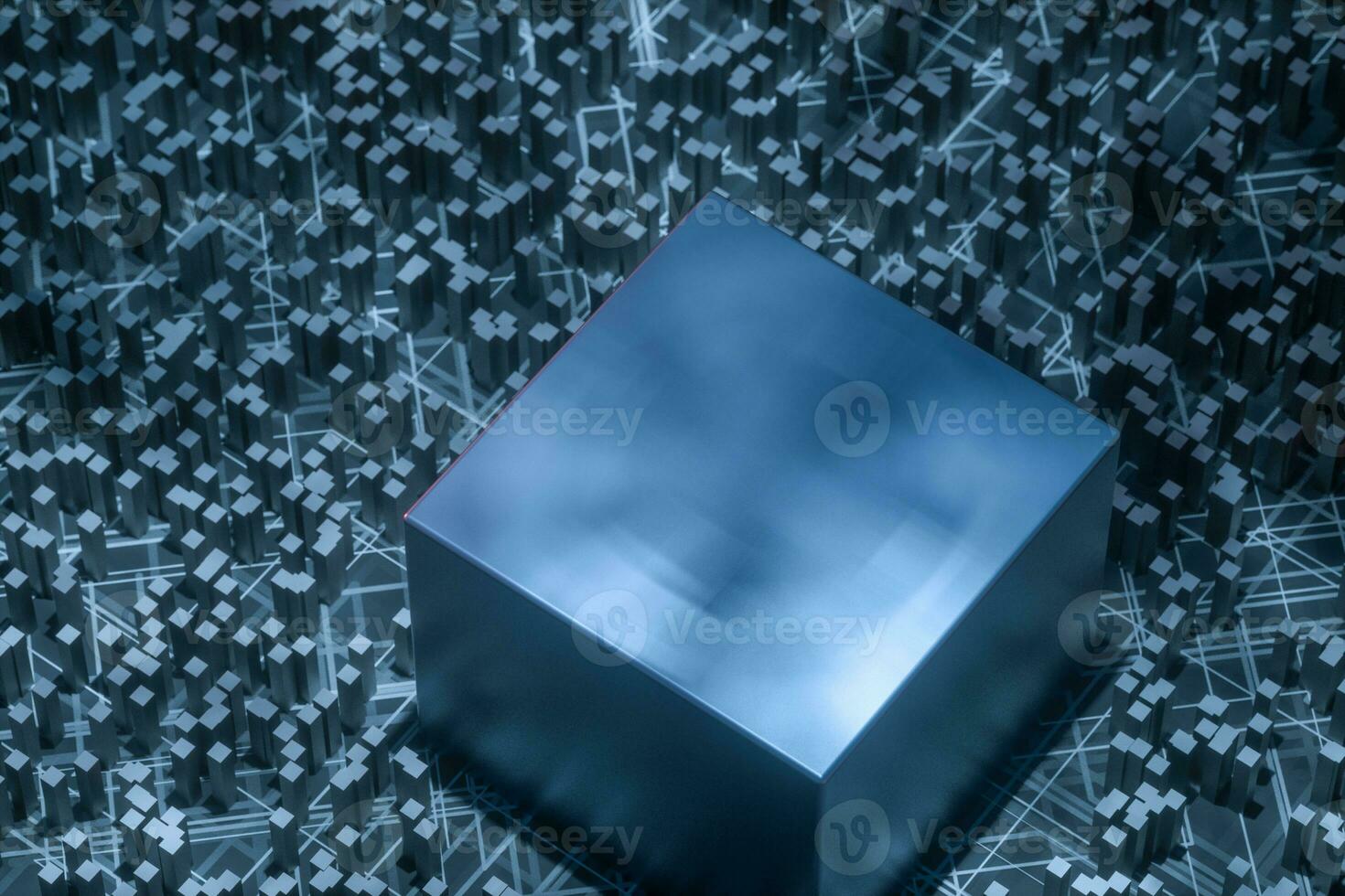 Dark technological lines background with cubes and lines, 3d rendering. photo