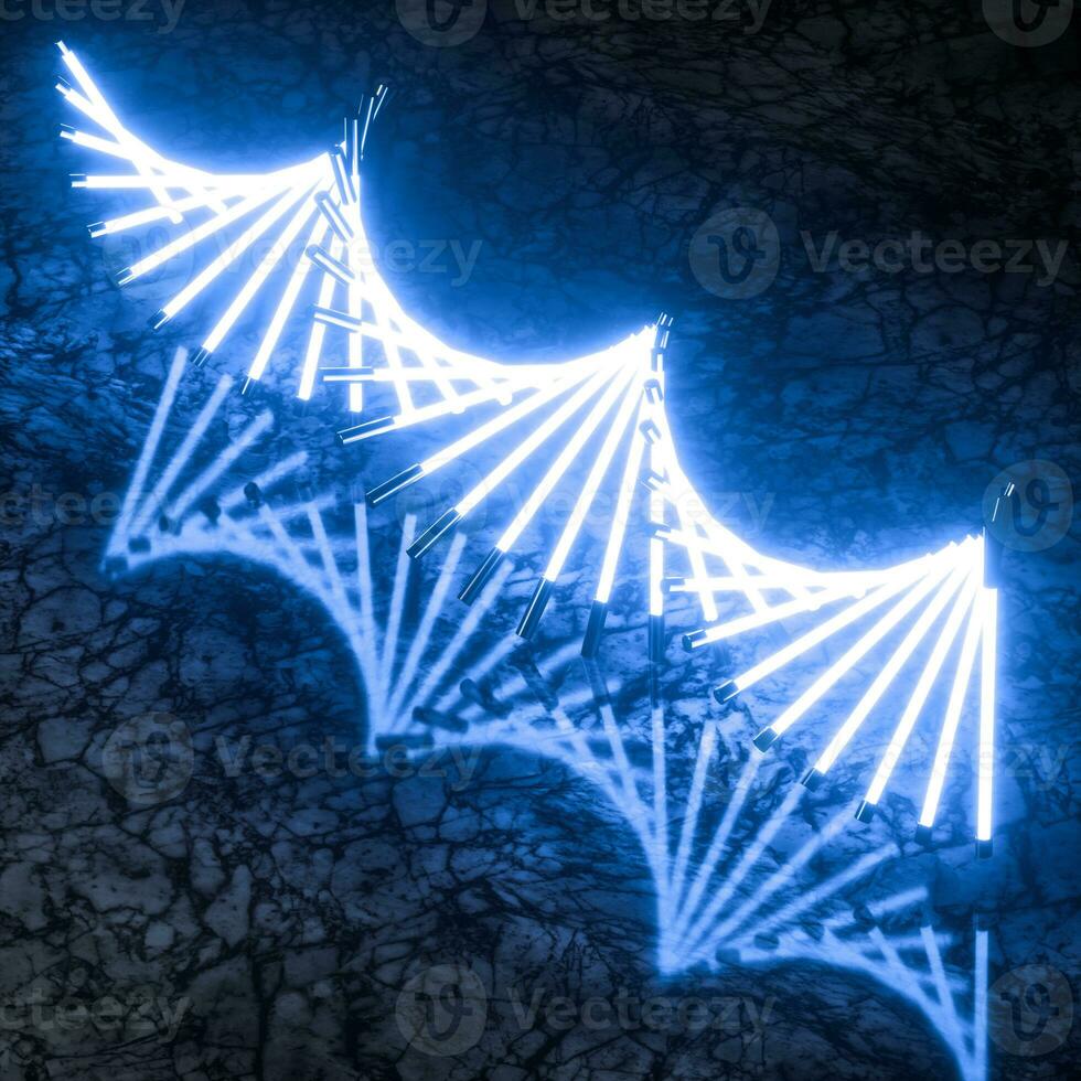 Glowing neon tubes and DNA shape, 3d rendering. photo