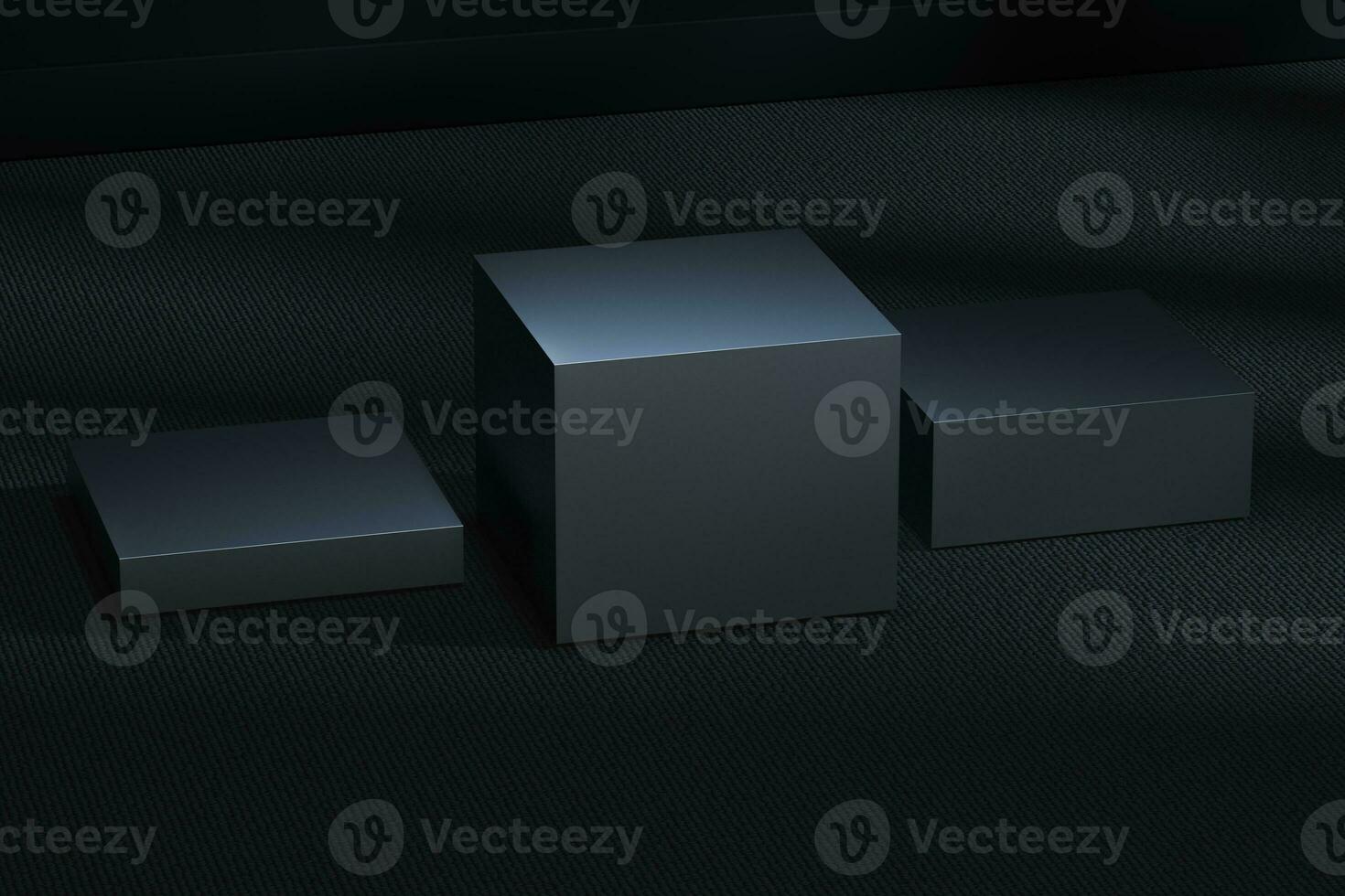 The metal cubic platform in the dark room, 3d rendering photo