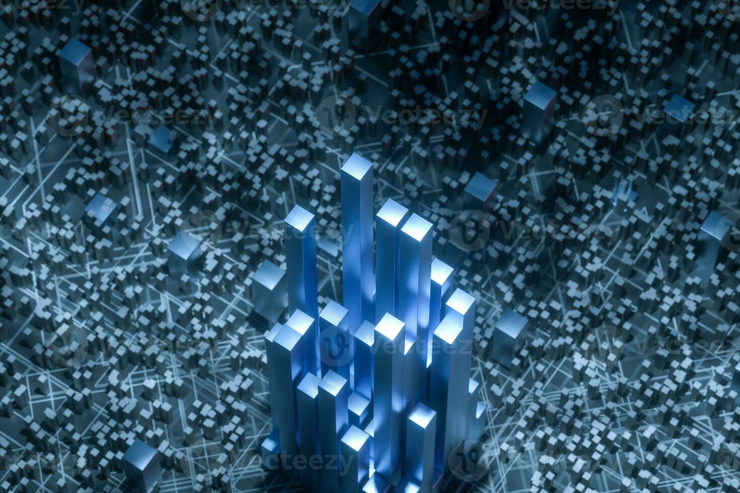 Dark technological lines background with cubes and lines, 3d rendering. photo