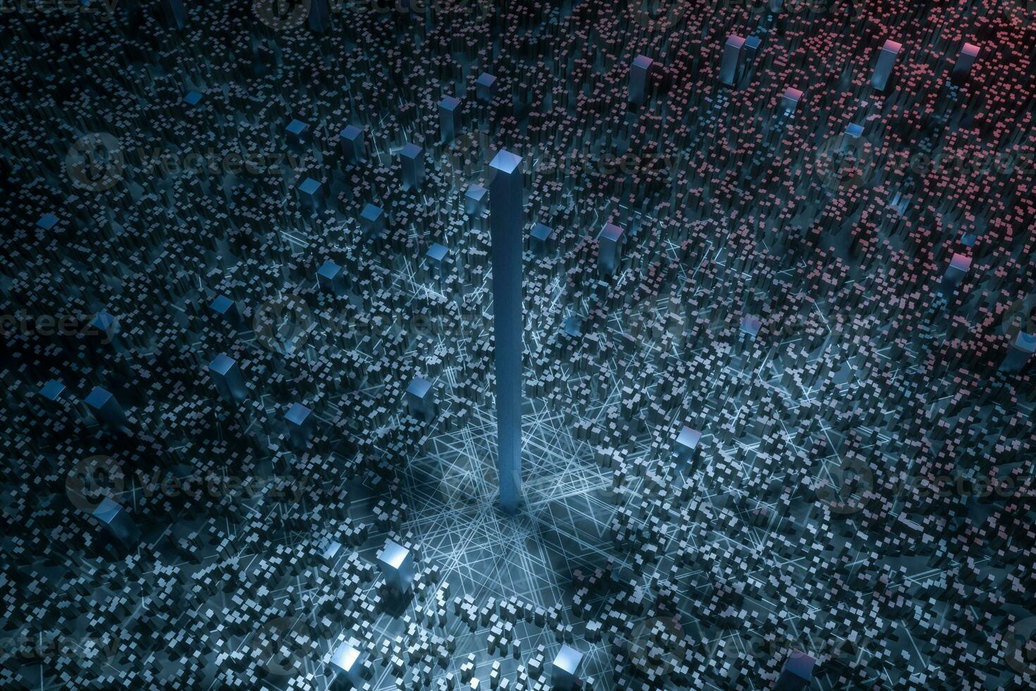 Dark technological lines background with cubes and lines, 3d rendering. photo