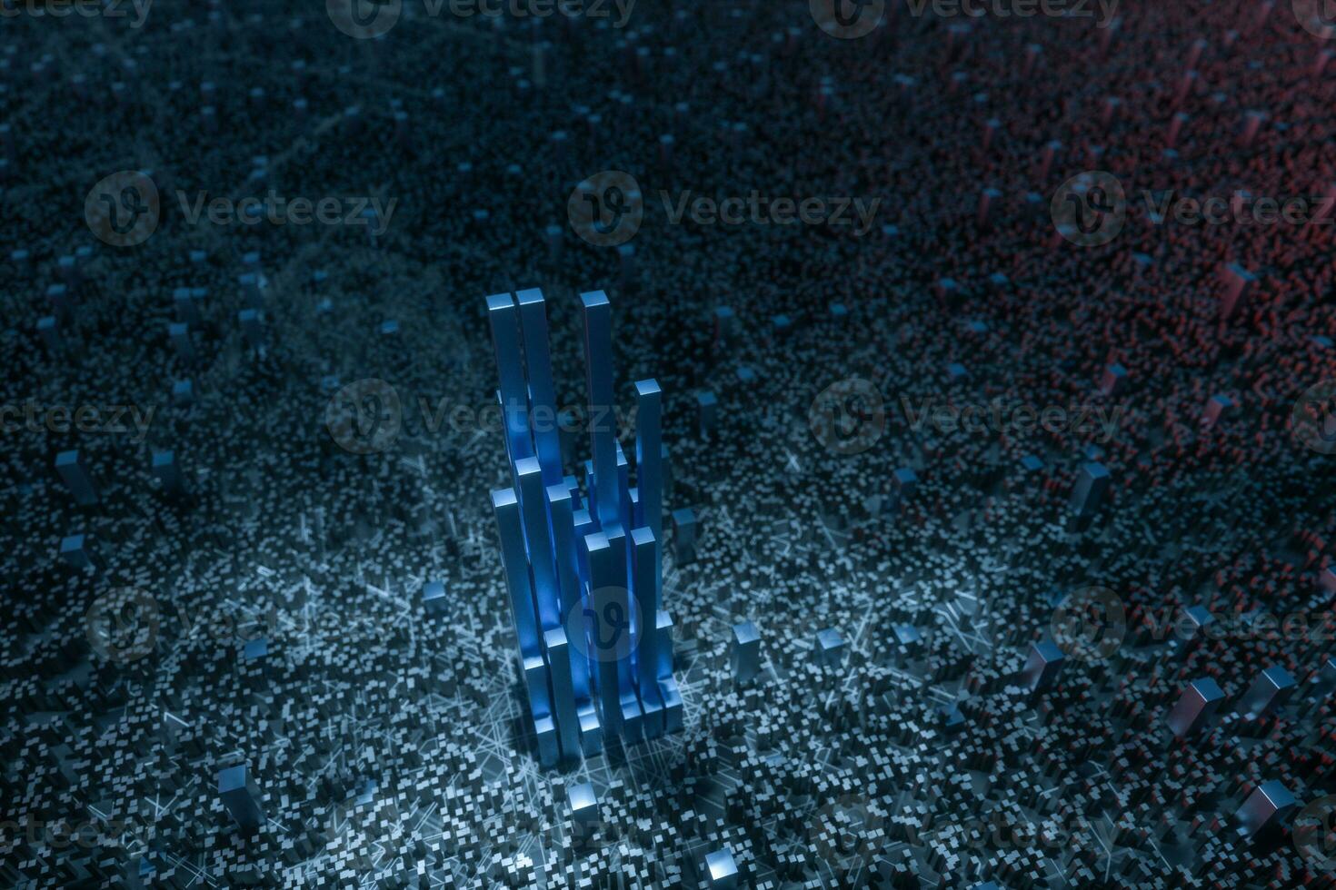 Dark technological lines background with cubes and lines, 3d rendering. photo