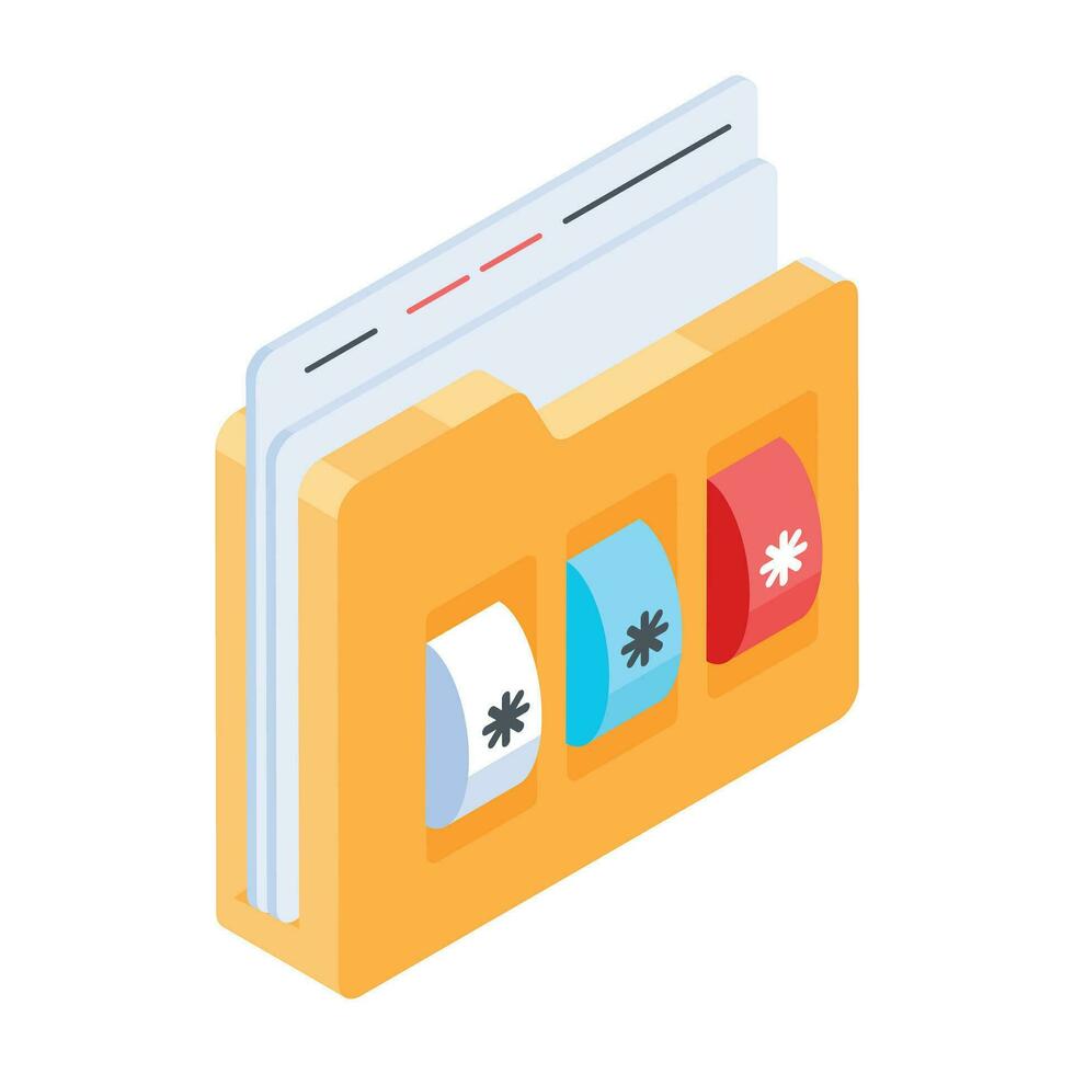 An isometric icon of folder password vector