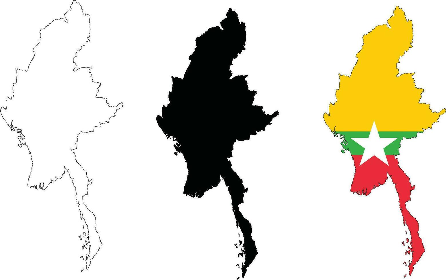 myanmar mapa bandera mapa. contorno mapa de myanmar signo. myanmar mapa icono. plano estilo. vector