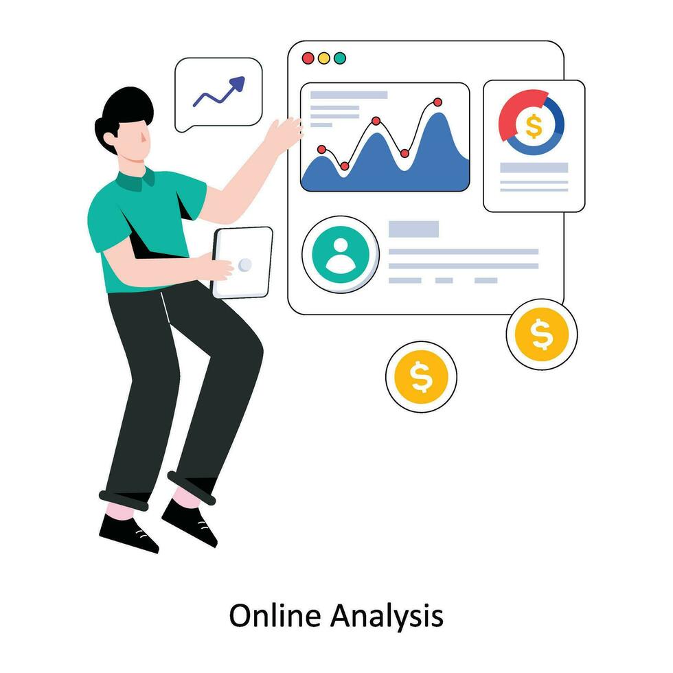 Online Analysis flat style design vector illustration. stock illustration