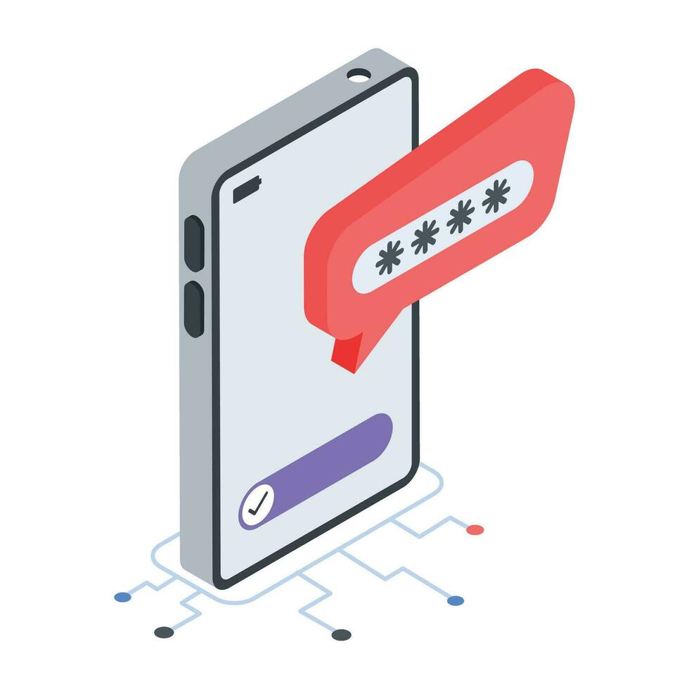 An isometric icon of mobile password vector