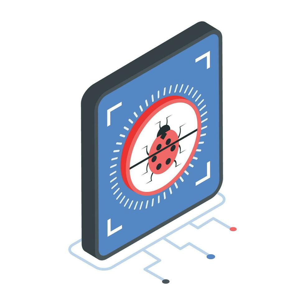 An isometric icon of bug focus vector