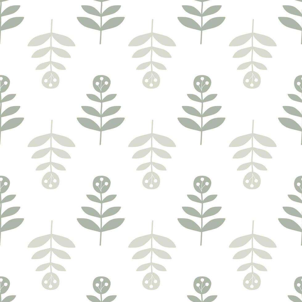 Seamless pattern in scandinavian style drawn on a white background. Floral pattern for printing on wallpaper, wrapping paper, textile, paper. Vector illustration
