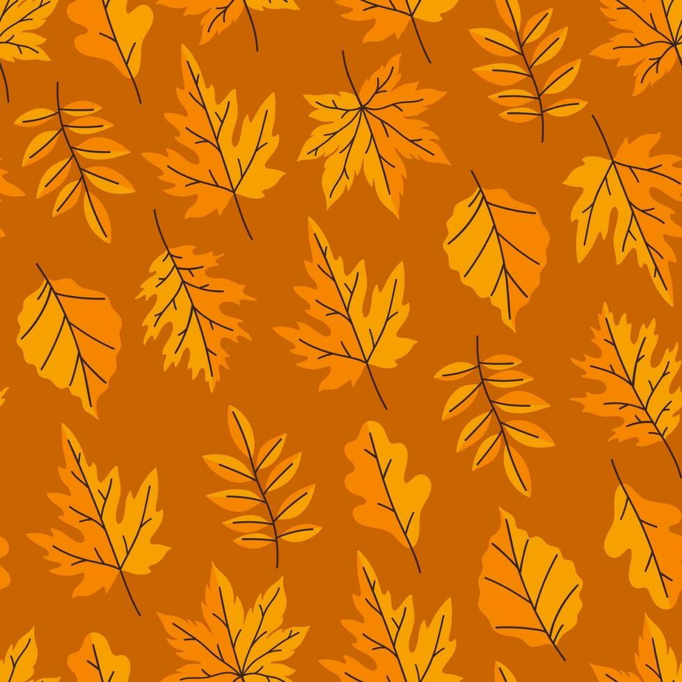 sin costura modelo con otoño hojas en dorado colores. vector gráficos.