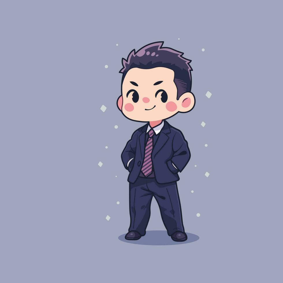 Businessman in suit. Vector illustration in cartoon style on purple background