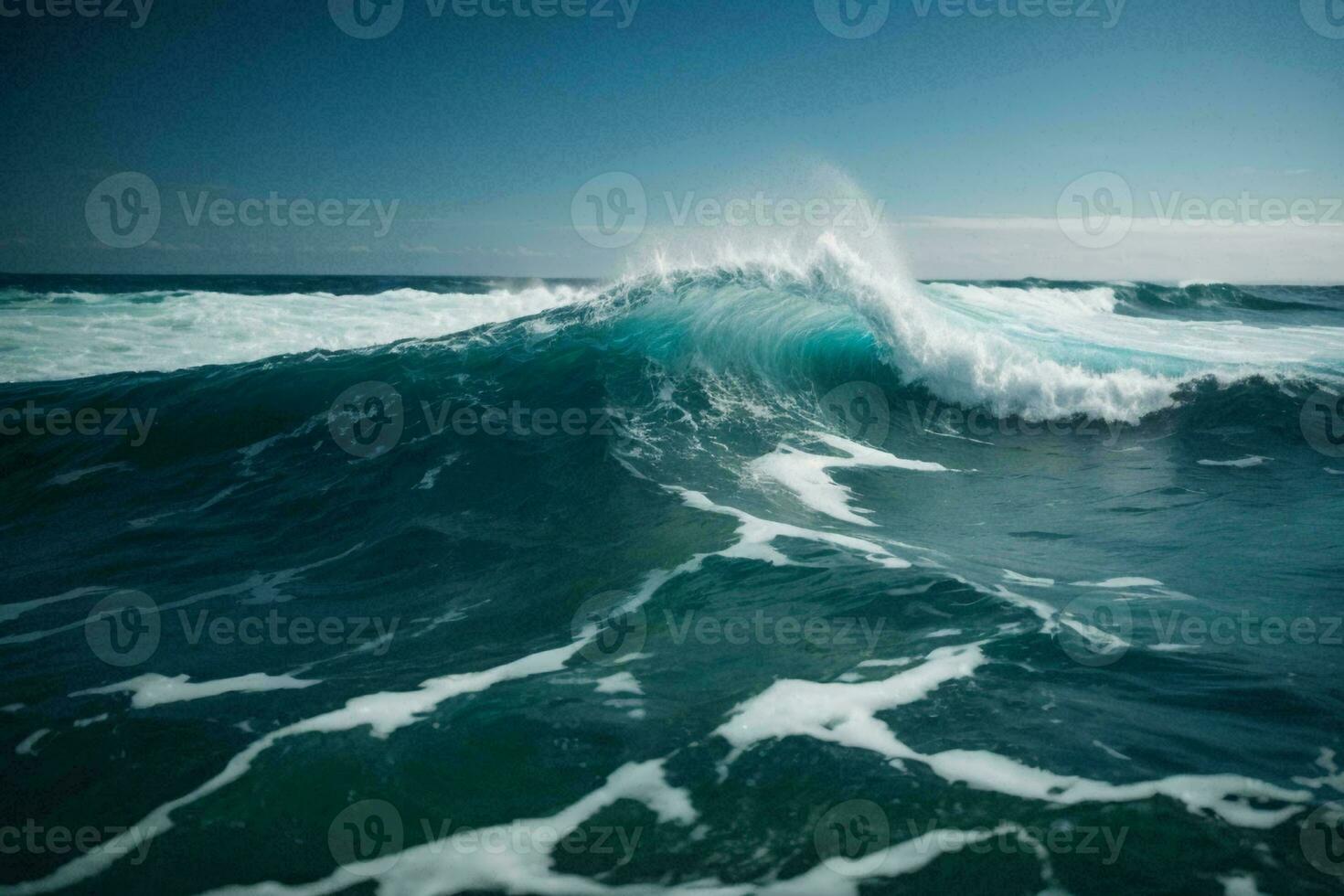 Aerial view to ocean waves. Blue water background photo