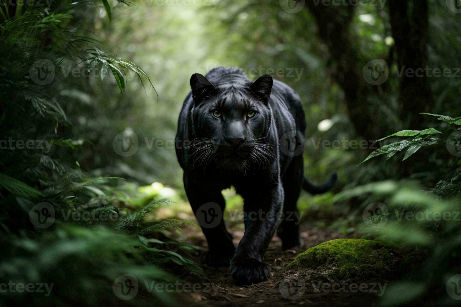 Front view of Panther on dark background. Predator series. digital art photo