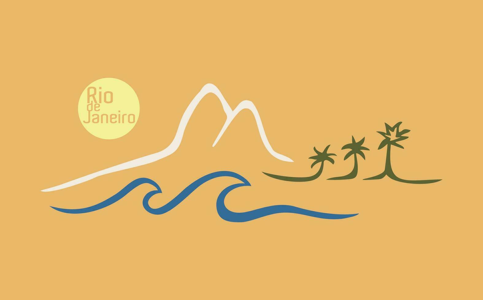 Vector, stylized illustration of the coastal landscape of the city of Rio de Janeiro, Brazil. Drawing in simple and stripped strokes. vector