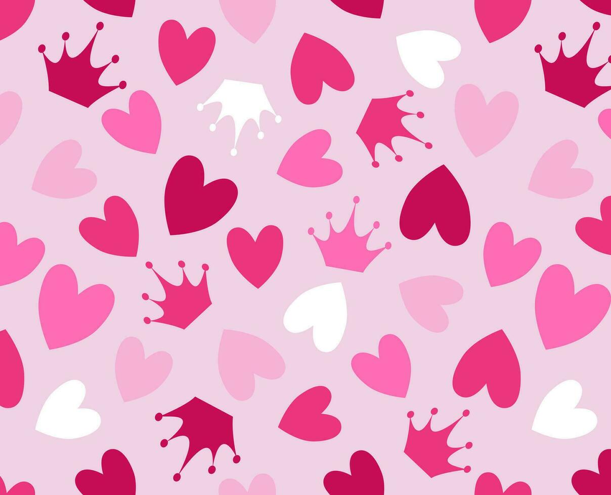 Cute trendy pink seamless pattern with crown and hearts. Beautiful girly wallpaper in the style of Barbiecore. Vector. vector