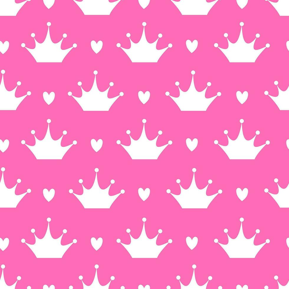 Cute trendy pink seamless pattern with crown and hearts. Beautiful girly wallpaper in the style of Barbiecore. Vector. vector