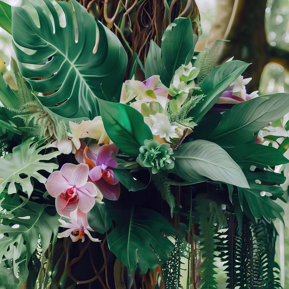 Dark green leaves monstera or split leaf philodendron light and shadow background. photo