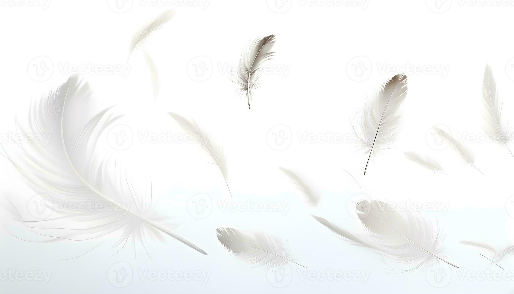 blanco pluma antecedentes. hermosa suave y ligero blanco mullido plumas flotante. resumen. ligero peso de blanco pluma flotante. generado ai ilustración foto