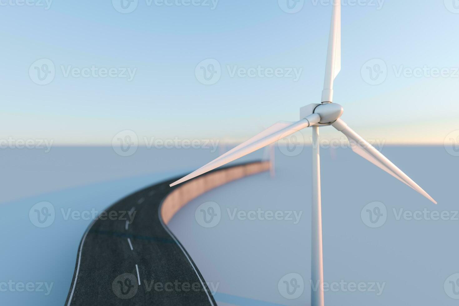Windmills and winding road in the open, 3d rendering. photo