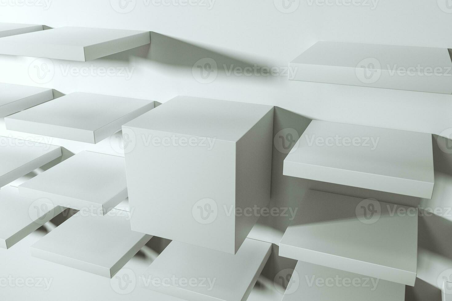 3d rendering, the cubic platform in the white empty room. photo