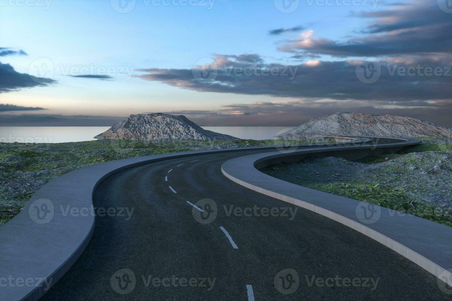 The waving road in the deserted suburbs, 3d rendering photo