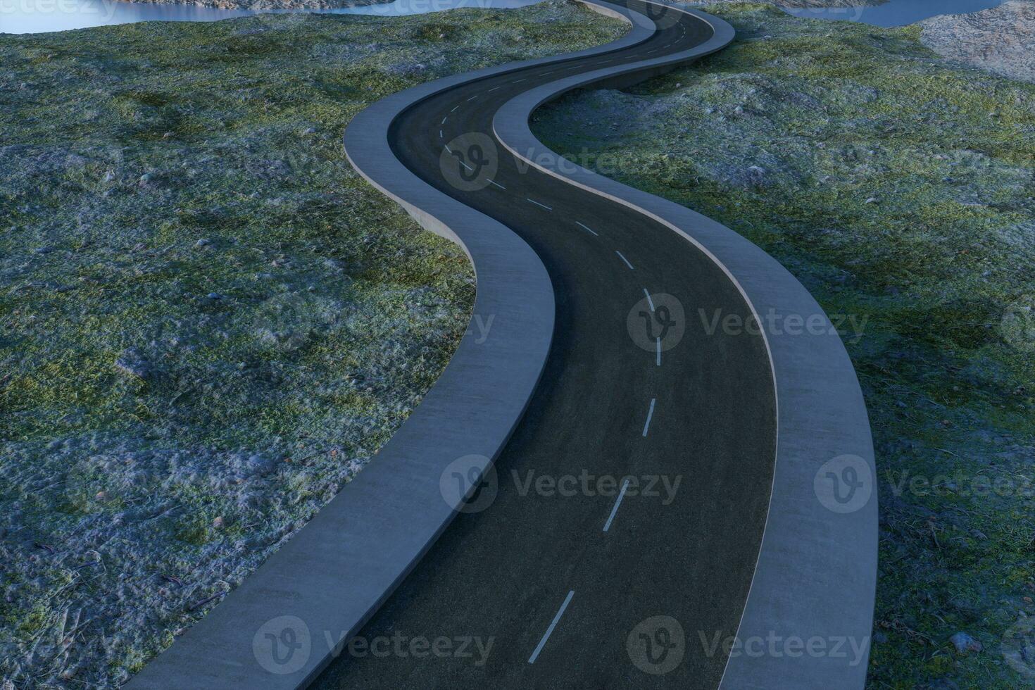 el ondulación la carretera en el abandonado afueras, 3d representación foto