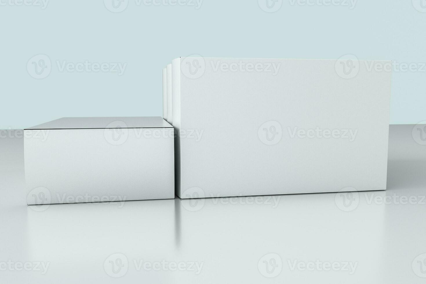 3d rendering, white packing boxes with white background photo