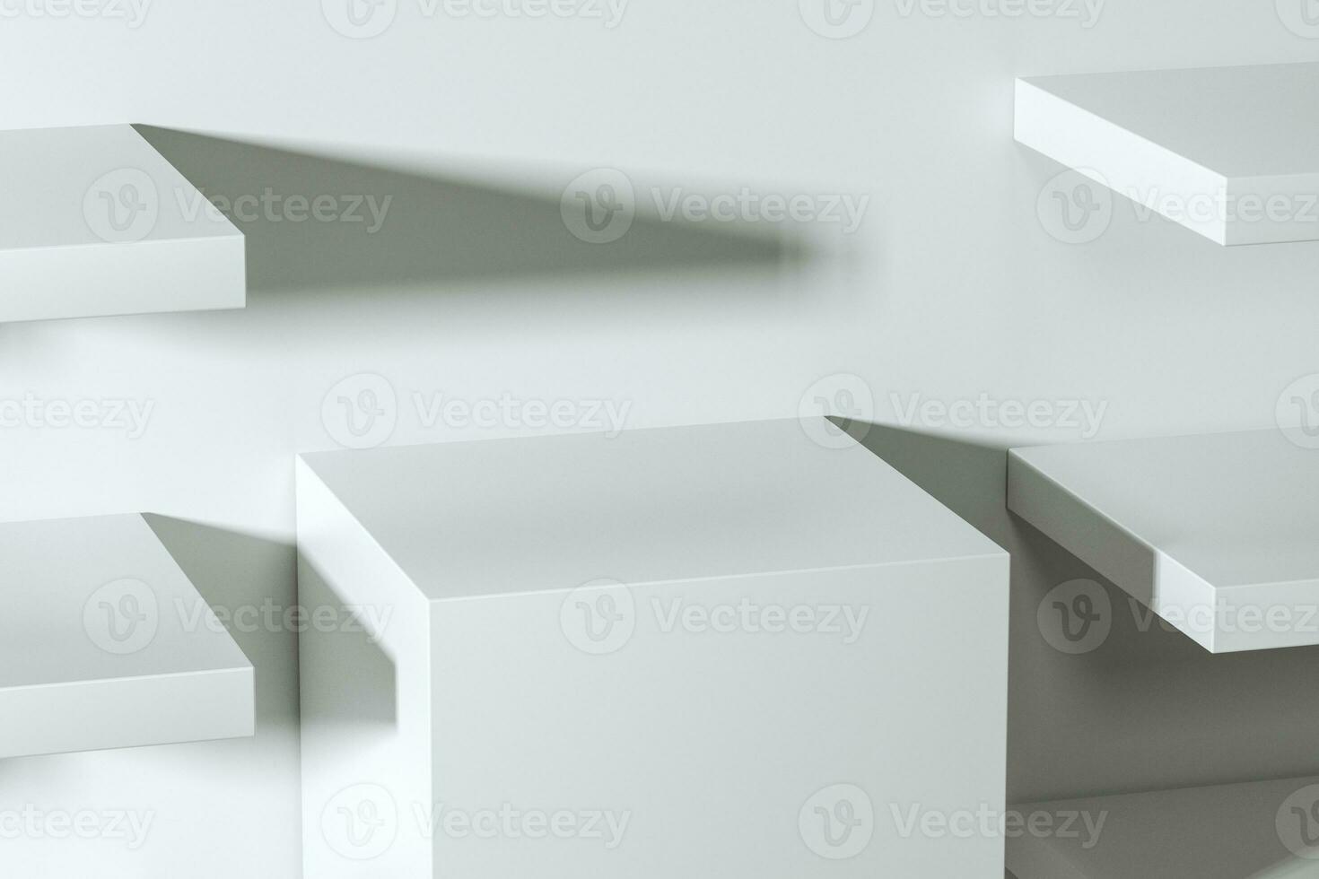 3d rendering, the cubic platform in the white empty room. photo